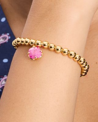 Pop Of Joy Pink Cubic Zirconia Charm Beaded Stretch Bracelet