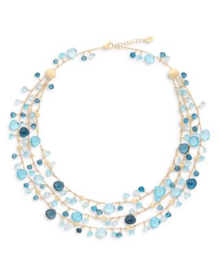 Marco Bicego - 18K Yellow Gold Paradise Topaz London Blue & Swiss Blue Three Strand Collar Necklace, 16.5"