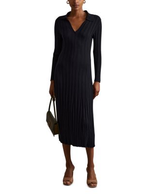 REISS - Petite Winnie Long Sleeve Knitted Midi Dress Pull On