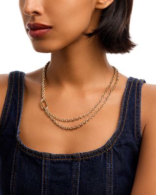 Double Row Layered Necklace in 14K Yellow Gold, 18" 