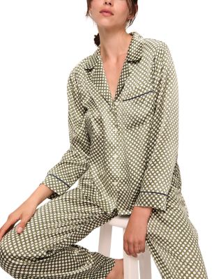 Inez Printed Washable Silk Long Pajama Set