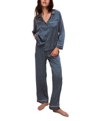 Inez Printed Washable Silk Long Pajama Set