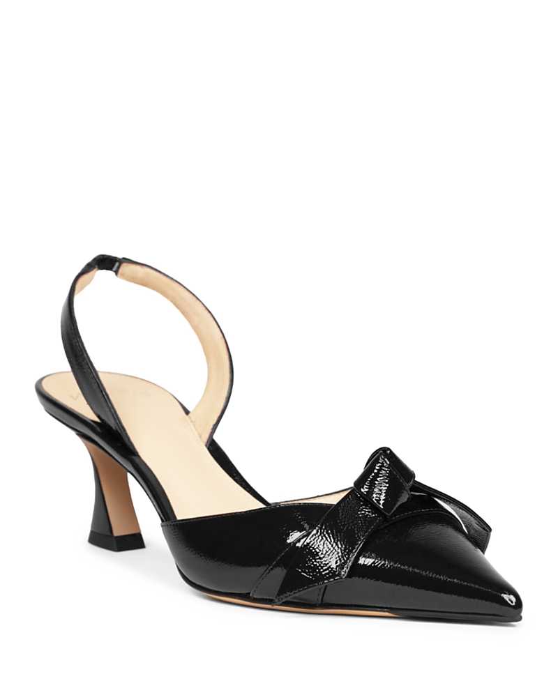 Alexandre Birman Clarita Bell 60 Bow-detailed Crinkled Patent-leather Slingback Pumps In Black