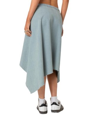 Asymmetric Wrapped Denim Midi Skirt