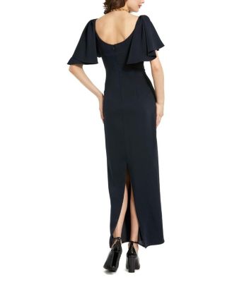 Crepe Ruffle Sleeve Fitted Maxi Dress