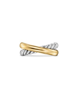 David Yurman Crossover Two Row Ring in Sterling Silver with 14K Yellow Gold, 7.5mm