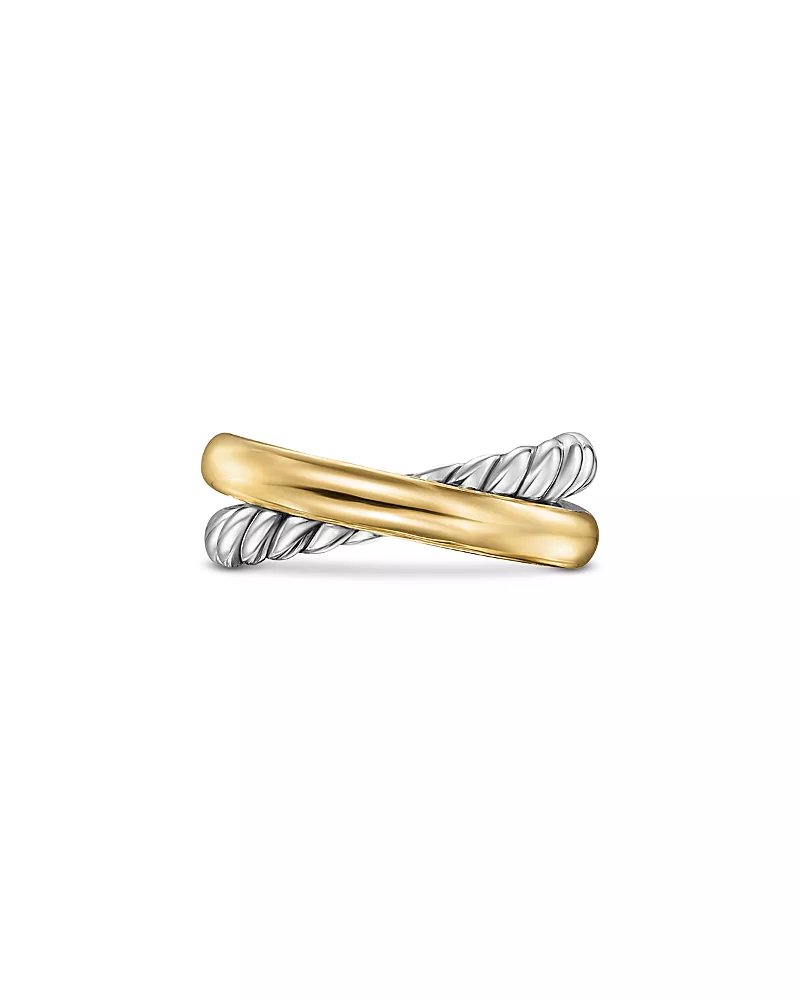David Yurman Crossover Two Row Ring in Sterling Silver with 14K Yellow Gold, 7.5mm