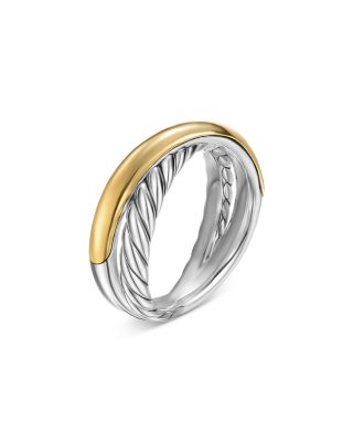 Crossover Two Row Ring in Sterling Silver with 14K Yellow Gold, 7.5mm