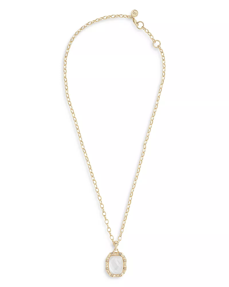 Anabel Aram Bamboo White Stone Pendant Necklace in 18K Gold Plated, 18