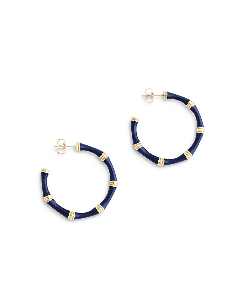 Anabel Aram Enamel Bamboo Shaped Hoop Earrings In Dark Blue