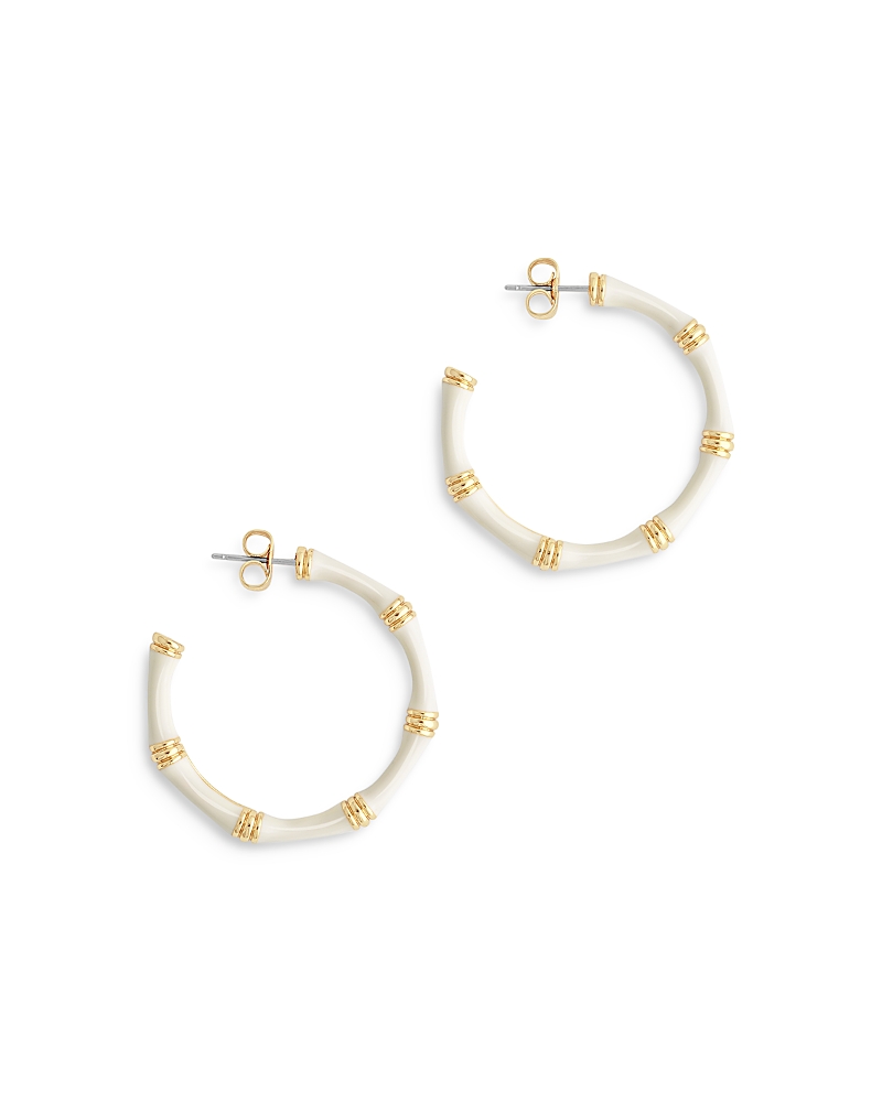 Anabel Aram Enamel Bamboo Shaped Hoop Earrings In White
