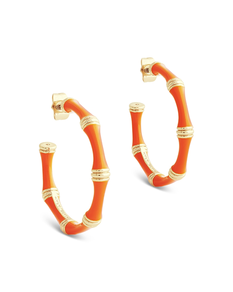 Anabel Aram Enamel Bamboo Shaped Hoop Earrings In Orange