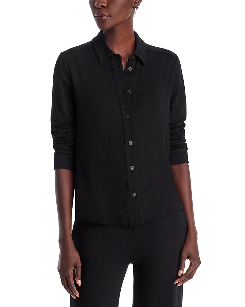 Shop Majestic French Terry Long Sleeve Relaxed Shirt In Noir