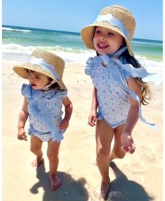 Girls' Straw Harbor Hat with Scalloped Ribbon - Little Kid, Big Kid