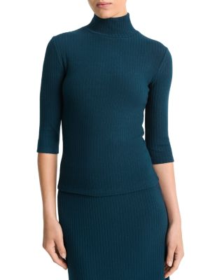 Ribbed Three Quarter Sleeve Turtleneck