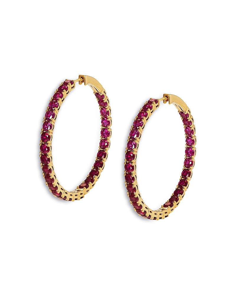 Shop Nadri Pink Cubic Zirconia Inside Out Medium Hoop Earrings In Gold