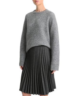 Vince - Mid Rise Pleated Herringbone Midi Skirt