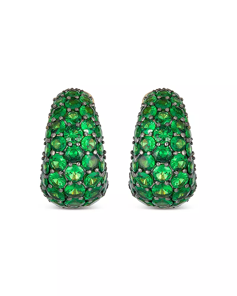Piranesi 18K Yellow Gold Dome Huggie Hoop Earrings with Green Tsavorite Garnets