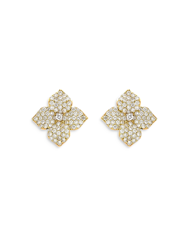 Piranesi 18K Yellow Gold Small Fiore Earrings with Diamonds, 1.47 ct. t. w.