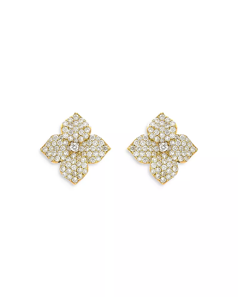 Piranesi 18K Yellow Gold Small Fiore Earrings with Diamonds, 1.47 tcw
