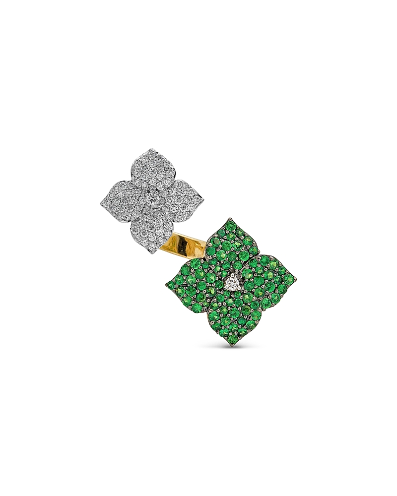 Piranesi 18K Yellow Gold Double Fiore Ring with Green Tsavorite Garnets and Diamonds
