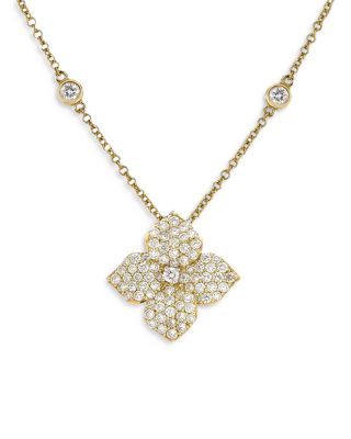 18K Yellow Gold Fiore Diamond Small Flower Pendant Necklace, 16-18"