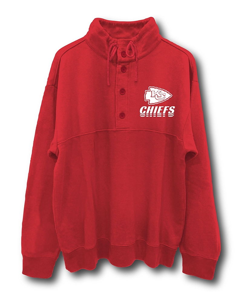 Junk Food Clothing Unisex Nfl Kansas City Chiefs Mock 1/4 Button Up Sweatshirt In Licorice