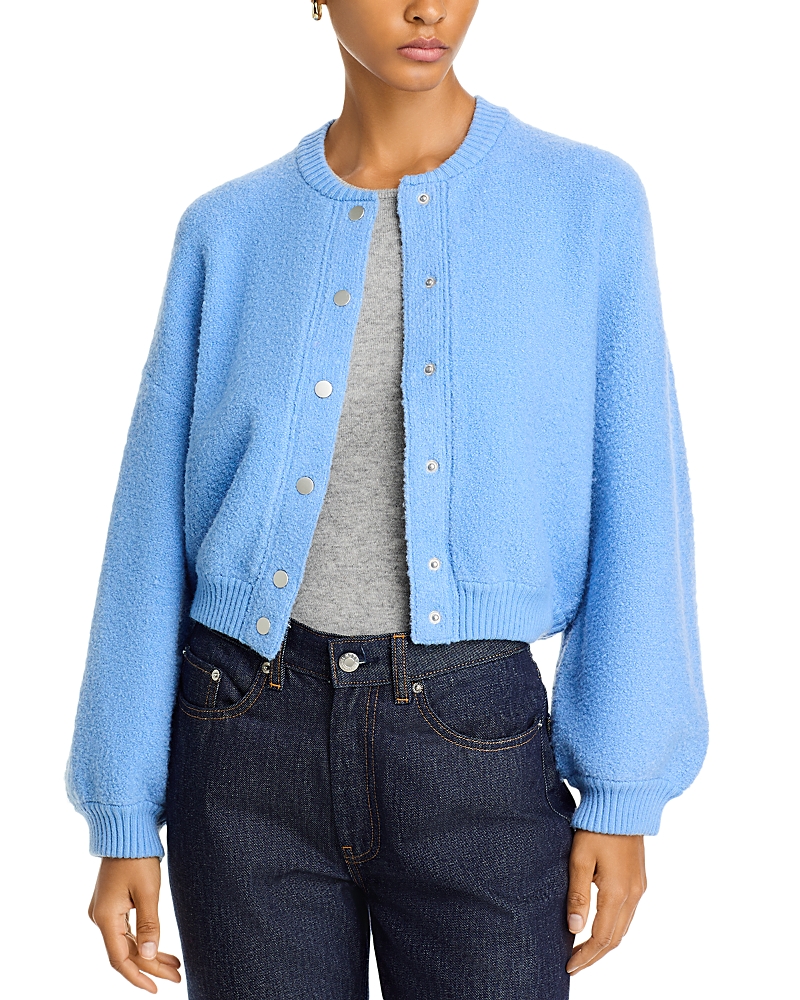French Connection Melissa Knit Bomber Jacket In Dusted Blue In Dusted Blue