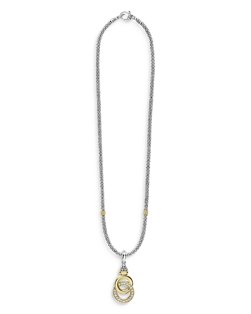 Lagos 18K Yellow Gold & Sterling Silver Diamond Interlocking Ring Pendant Necklace, 18