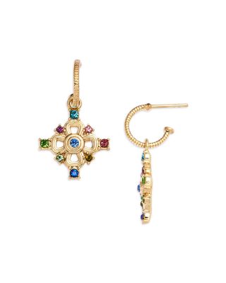 Aqua Multicolor Crystal Italy Cross Charm Hoop Earrings in 14K Gold Plated - Exclusive