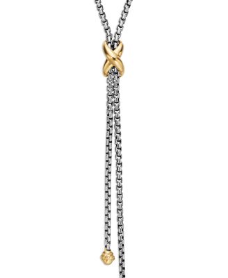 Sterling Silver & 18K Yellow Gold Petite X Lariat Necklace, 17-18"