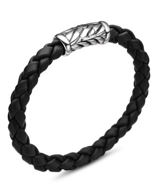 Men's Chevron Bracelet in Black Rubber and Sterling Silver, 8mm