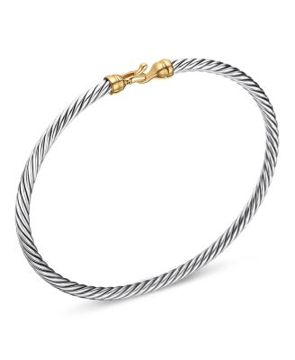 Cable Collectibles Buckle Bangle Bracelet with 18K Gold, 3mm