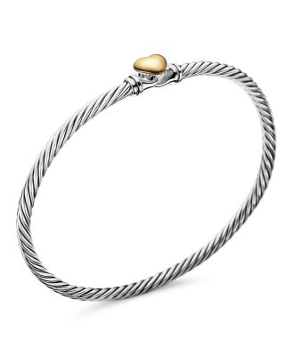 Cable Collectibles&amp;reg; Heart Bracelet in Sterling Silver with 18K Yellow Gold, 3mm