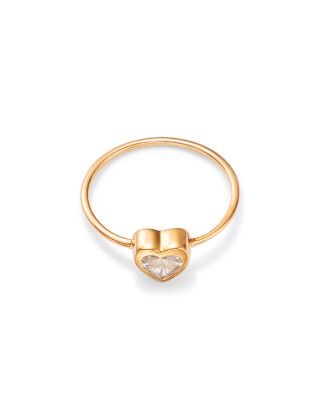 14K Yellow Gold Lab Grown Diamond Heart Bezel Solitaire Ring