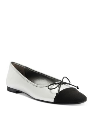 SCHUTZ - Women's Arissa Casual Square Toe Bow Detail Silver & Black Flats