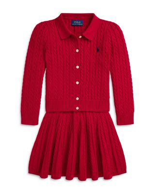 Girls' Cotton Polo Cardigan & Skirt Set - Little Kid
