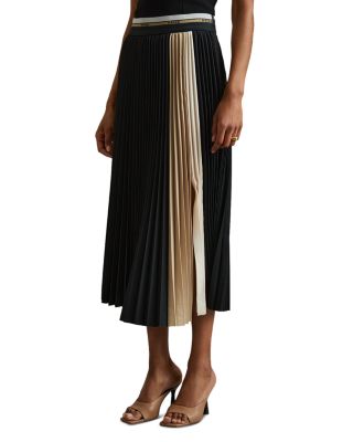 REISS - Iris Contrast Trim Pleated Midi Skirt