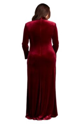 Plus Markum Long-Sleeve Velvet Flounce Gown