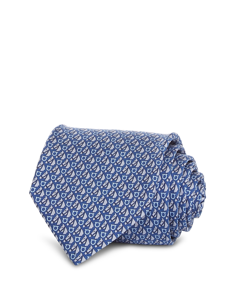 Ferragamo Silk Classic Gancini Horse Tie In F.navy