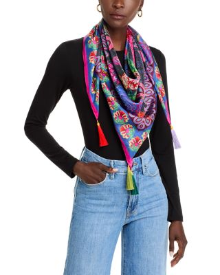 Johnny Was Silk Printed Tassel Scarf