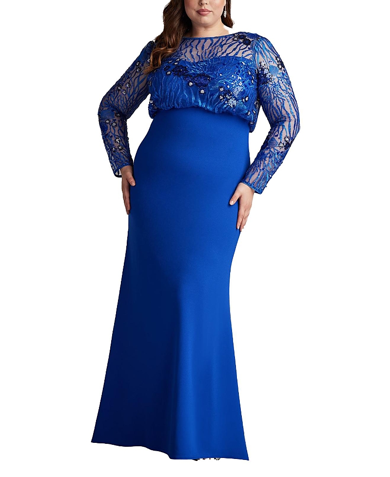 Tadashi Shoji Sequin Blouson Bodice Long Sleeve Gown In Mystc