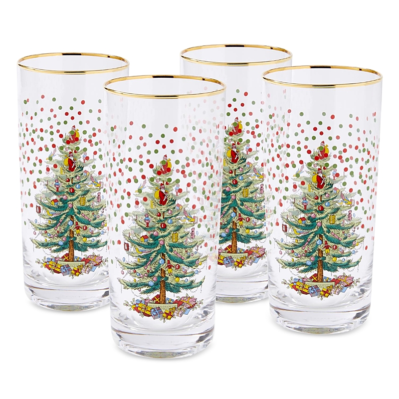 Spode Christmas Tree Polka Dot Highball Glass, Set of 4