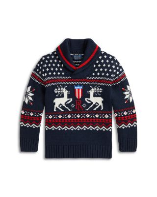 Ralph Lauren - Boys' Reindeer Cotton-Blend Shawl Sweater - Little Kid, Big Kid