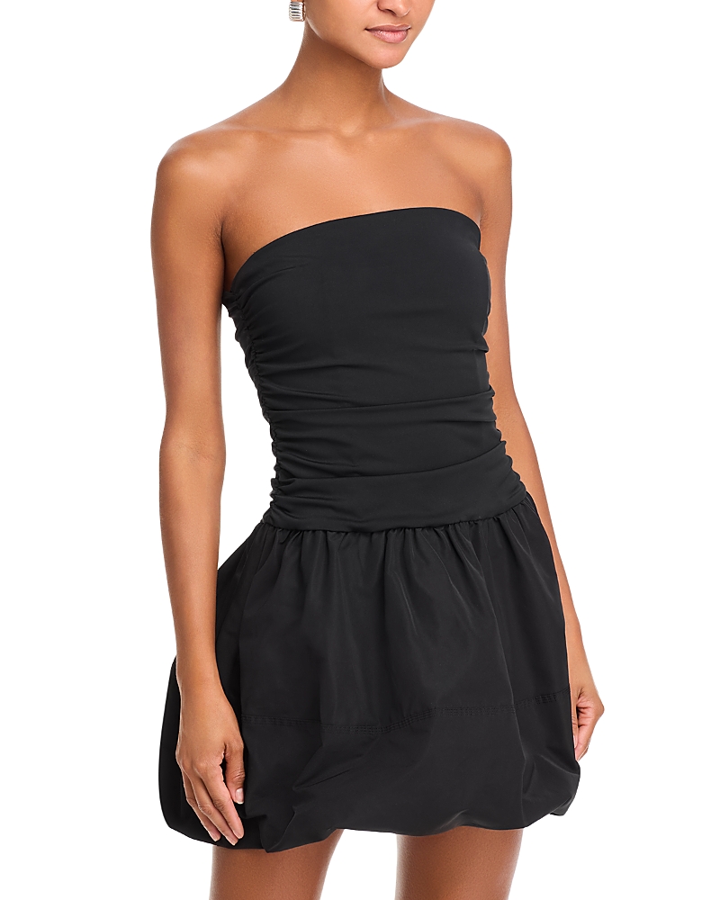 Steve Madden Amari Mixed Media Strapless Bubble Hem Minidress In Black
