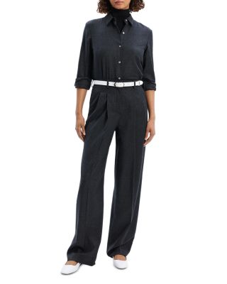 Theory Sleek Flannel Double Pleat Wide Leg Pants
