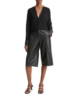 Faux Leather Trim Blouse