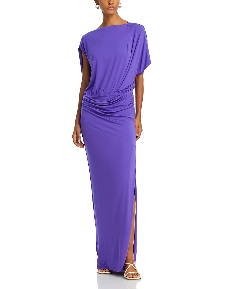 Simkhai Hollins Asymmetric Cape Gown In Ultra Violet In Ultraviolet