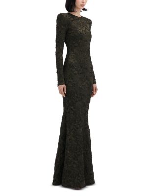 Jewel Neck Meta Long Sleeve Gown