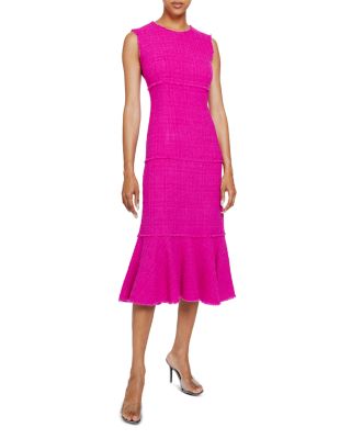 Santorelli - Fringe Trim Wool Blend Tweed Dress